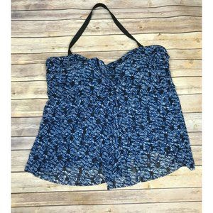 Ava Viv 26W Halter Tankini Mesh Swim Blue Top B16